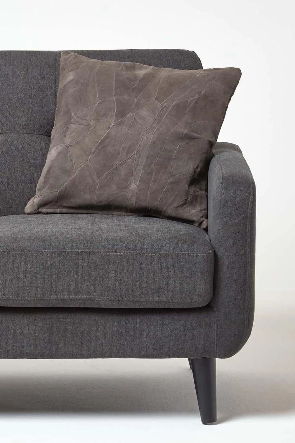 Homescapes Real Leather Suede Cushion with Feather Filling in Grey 4