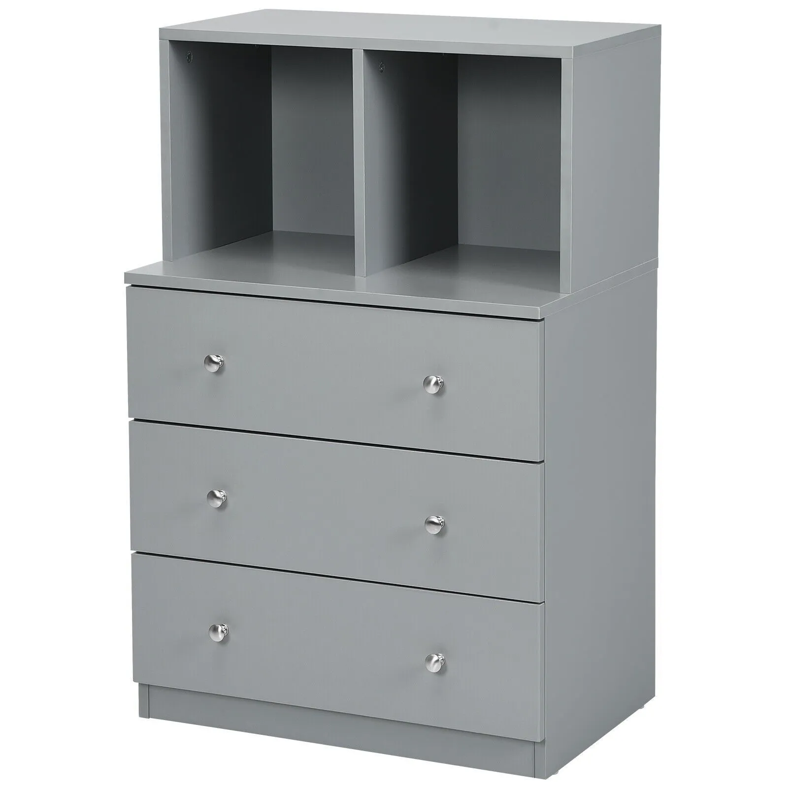 Costway 3-Drawer Chest Storage Cabinet Dresser Freestanding Organizer 2 Cubbies 3 Drawer in Grey 6