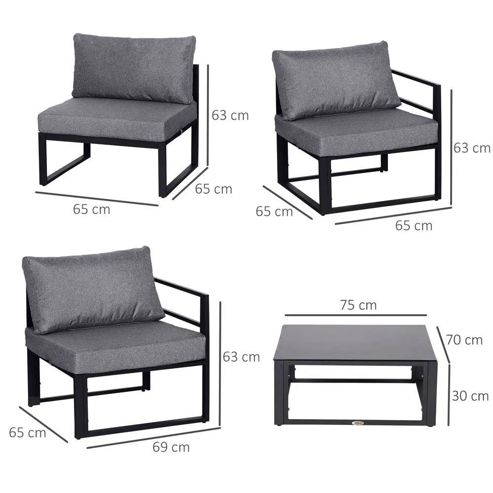 OUTSUNNY 6Pcs Outdoor Sectional Sofa Set Conversation Aluminum Frame in Grey 3
