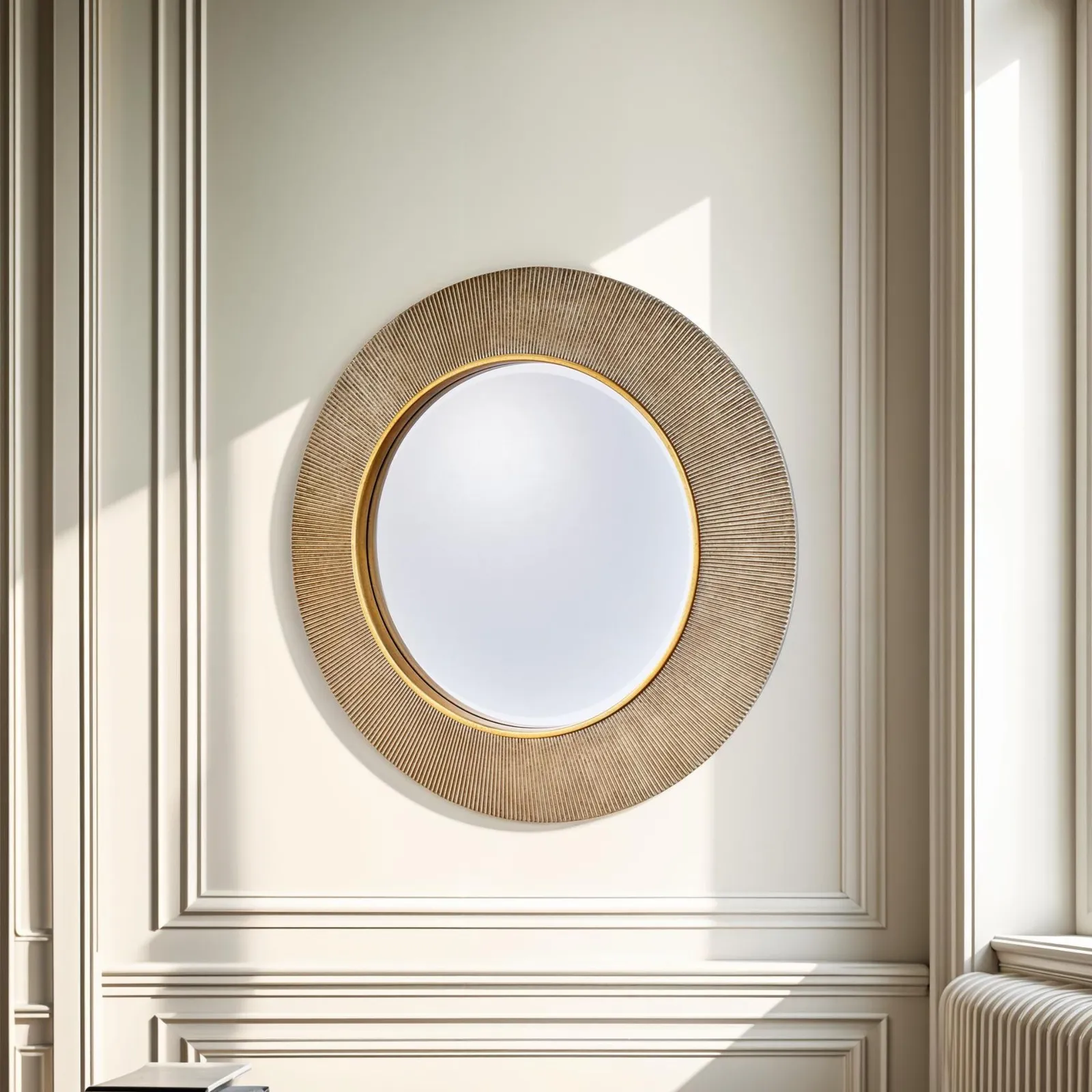 Yearn Mirrors Large Round Gold Ribbed Mirror Bevelled 5