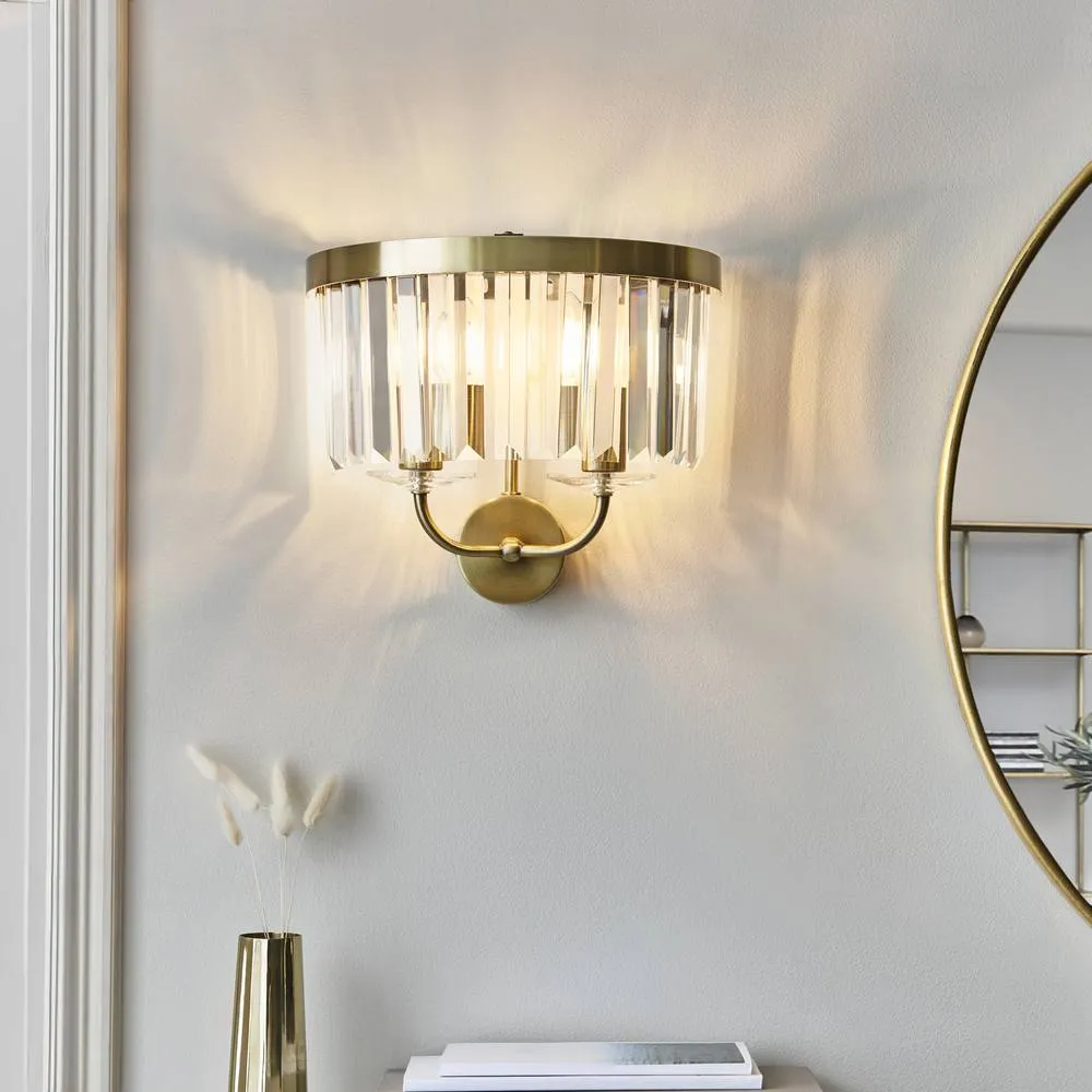 Netlighting Ascoli Wall Lamp Antique Brass Plate & Clear Cut Glass 2 x 6W LED E14 in Bronze 2