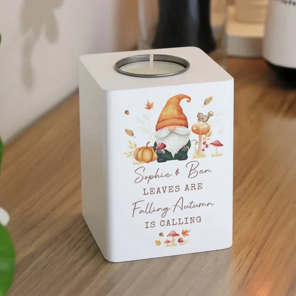 Personalised Autumn Gnome Tealight Holder 2