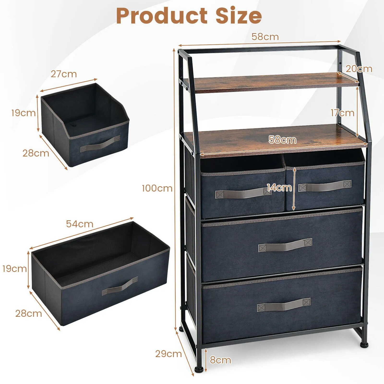 Costway Chest of Drawers Free Standing Floor Storage Dresser Large Bedroom Cabinet in Brown 2