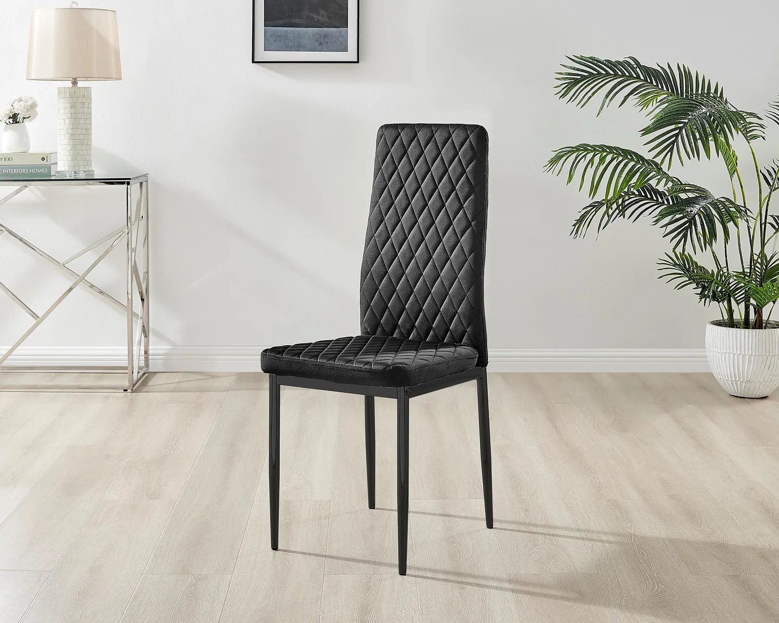 FurnitureboxUK Set of 6 Milan High Back Soft Touch Diamond Pattern Velvet Dining Chairs With Black Powder Coated Metal Legs 2