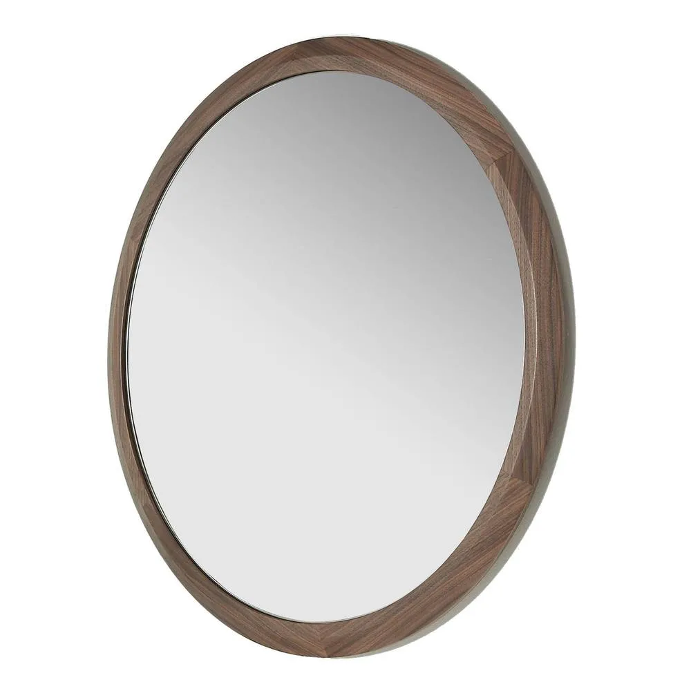 Angel Cerda Round Walnut-Coloured Wall Mirror 90 cm in Walnut