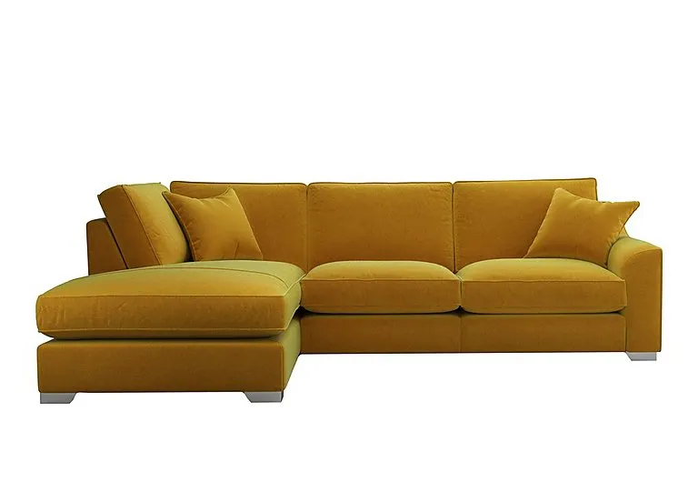 Isobel Fabric Left Hand Facing Corner Fibre Fill Sofa with Chaise End - Golden Spice with Chrome Feet
