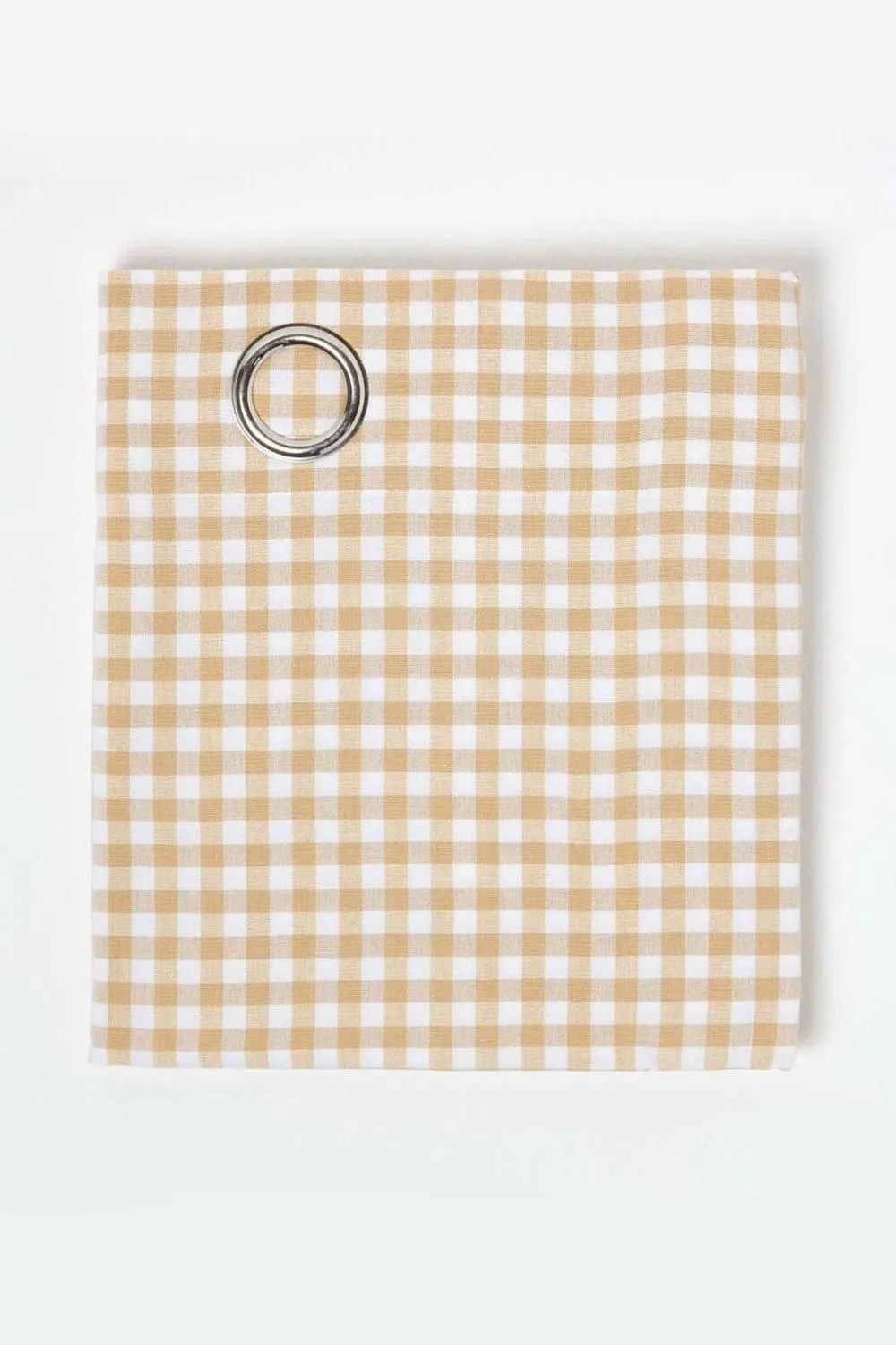 Homescapes Cotton Gingham Eyelet Curtain Pair in Beige 3