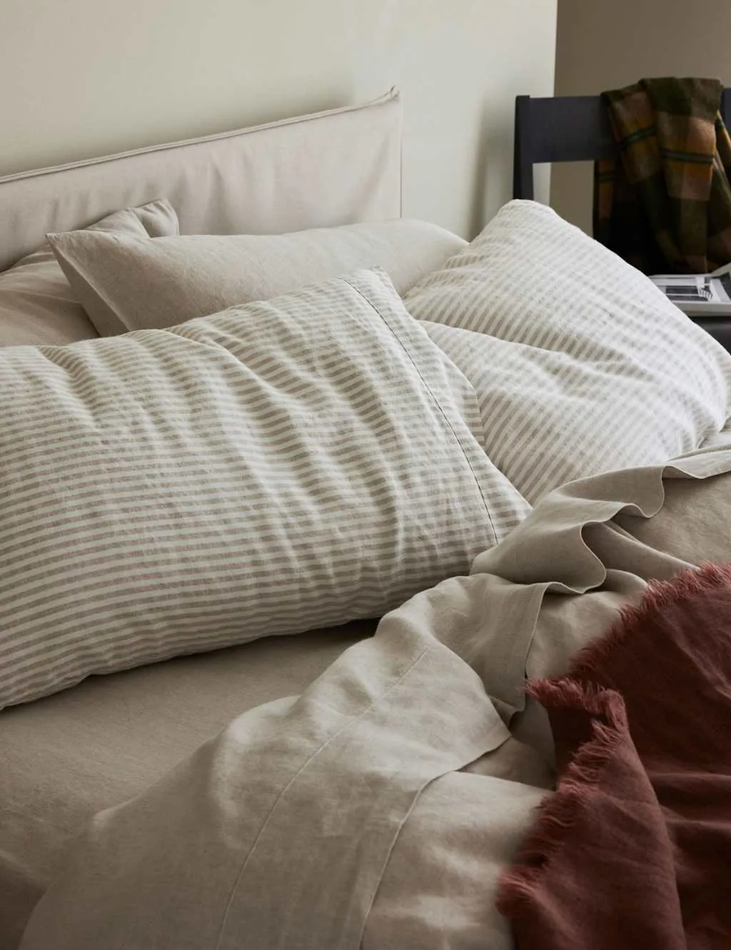 Piglet In Bed Pure Linen Striped Pillowcases Oatmeal Mix