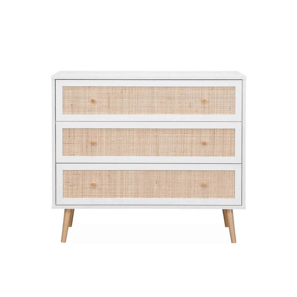 sweeek 3-drawer chest with wood & cane effect in Off-White 4
