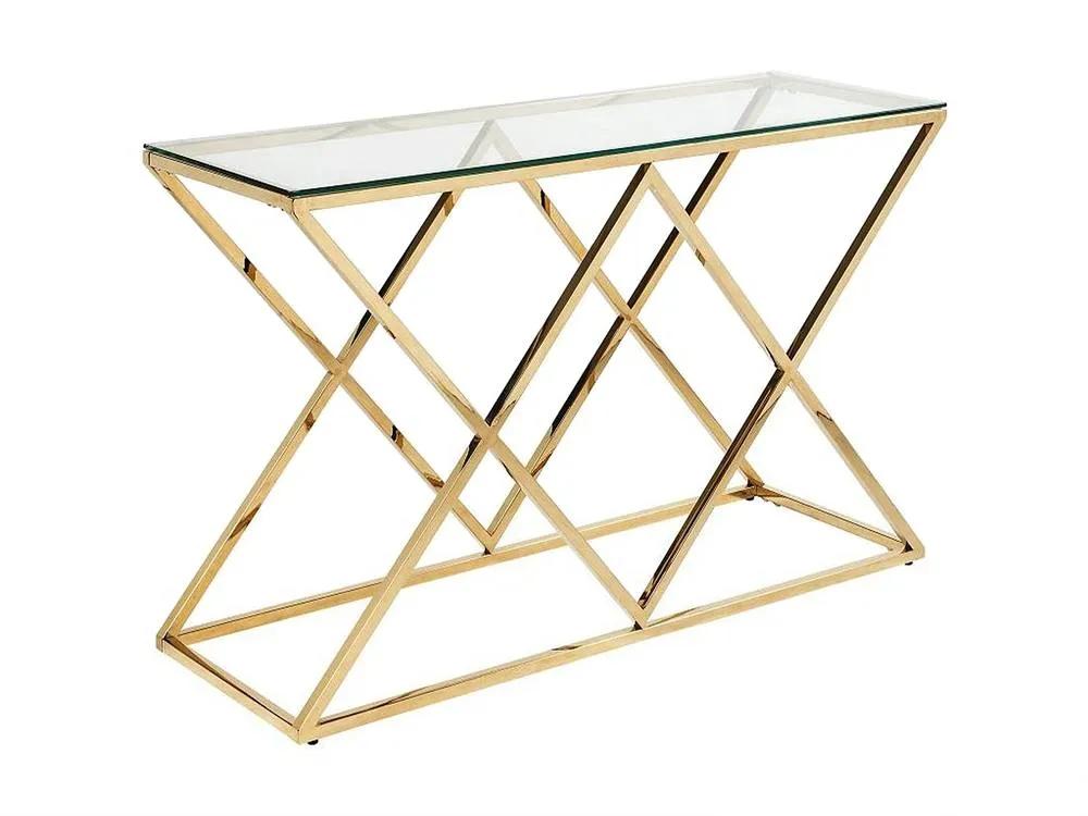 Vente-unique Tempered Glass & Steel Console - Golden - CHARLOTTE in Clear 5