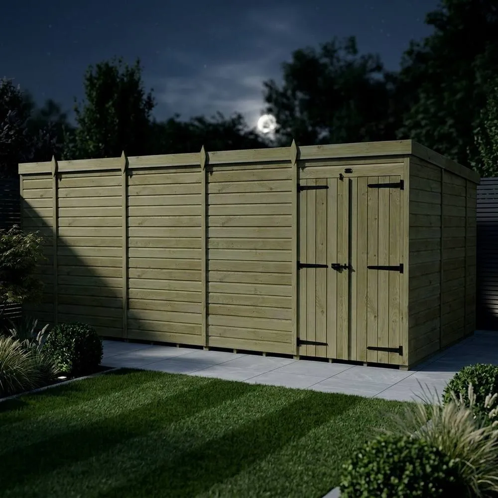 Buttercup Farm 18ft x 10ft Pent Garden Shed Double Door No Windows - Timber in Brown 3