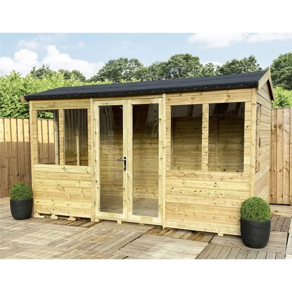 Marlborough 10 x 8 Reverse Pressure Treated Apex Summerhouse with Short Windows in Natural 5