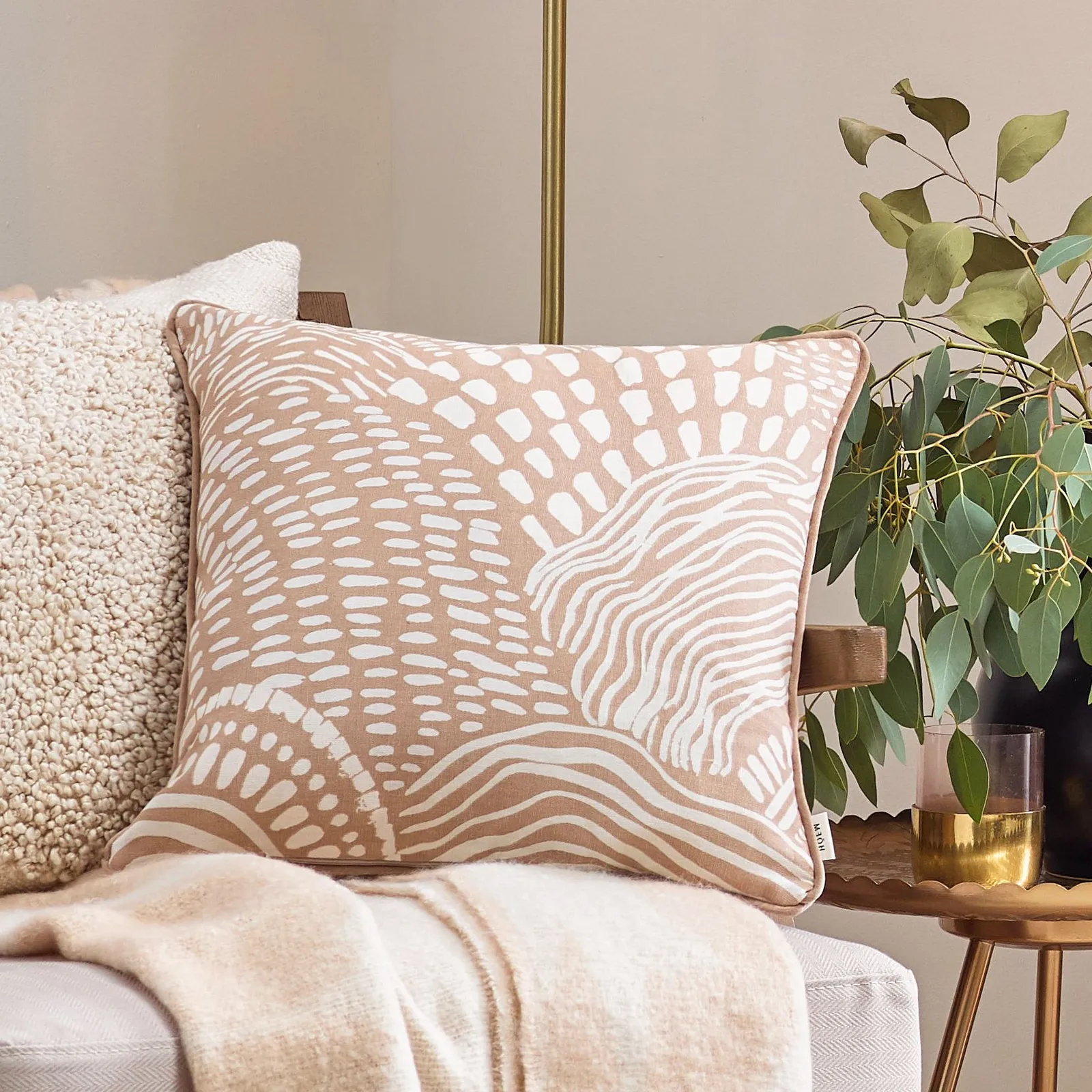 HOEM Nola Abstract 100% Cotton Cushion in Beige