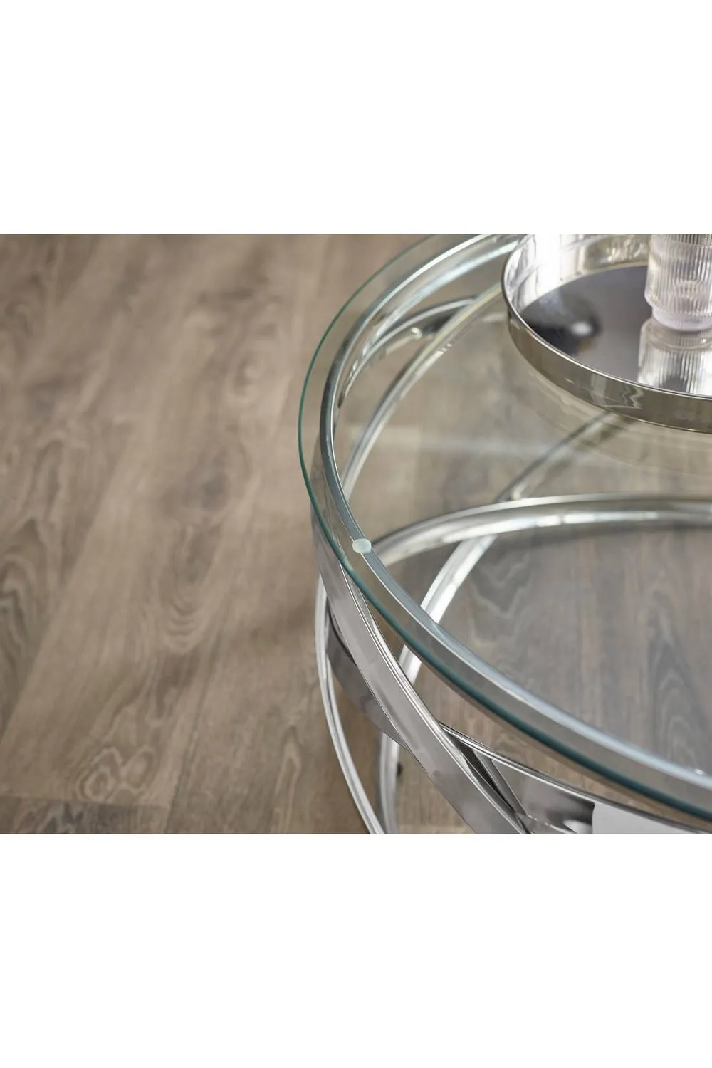 Julian Bowen Vienna Round Glass Top Spiral Frame Coffee Table in Silver 4