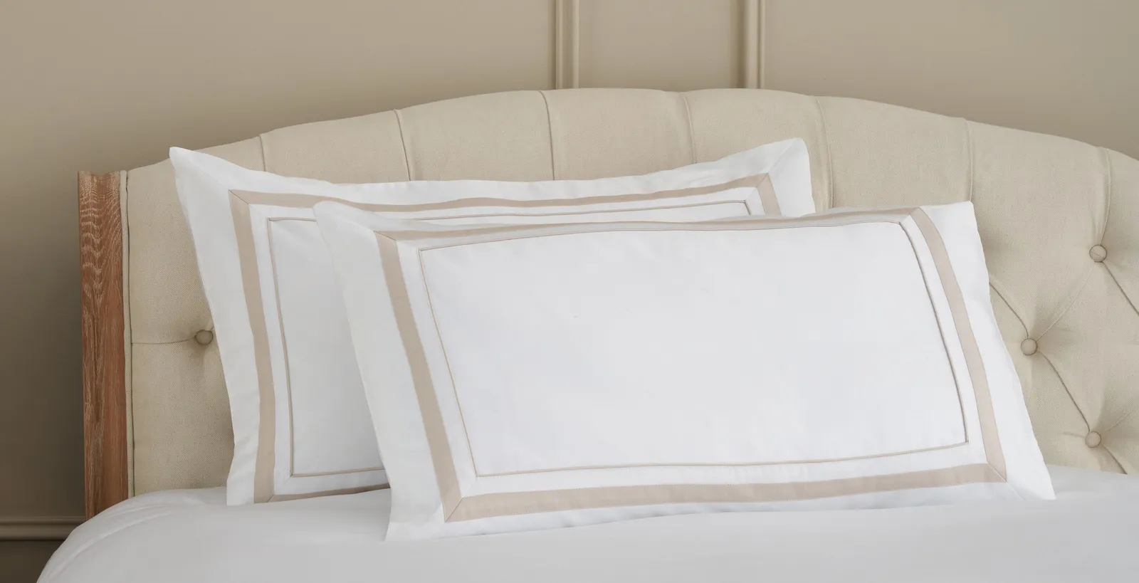 Cotton Collection Sateen Double Row Pillowcase Pair - Natural