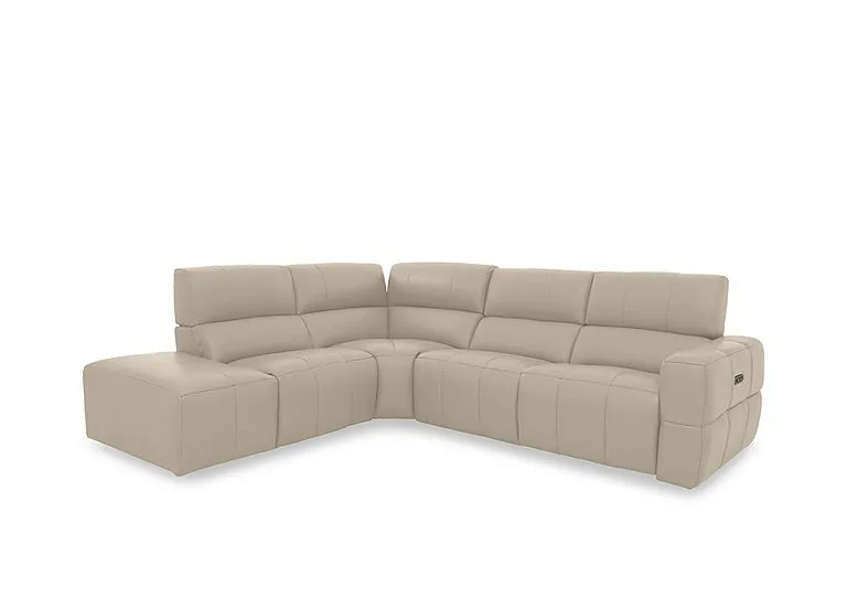 Cube Leather Power Recliner Left Hand Facing Chaise End Sofa with Power Headrest