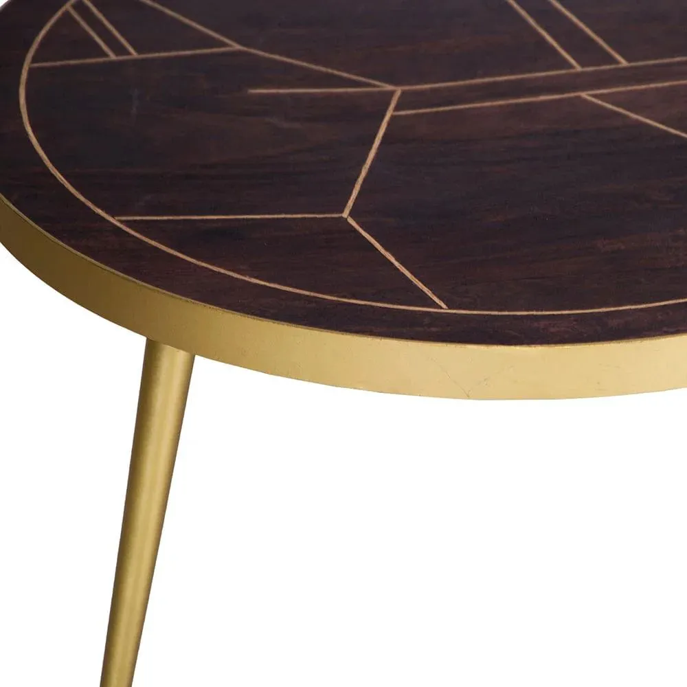 IH Design Jusleen Solid Mango Wood Round Coffee Table in Brown 3