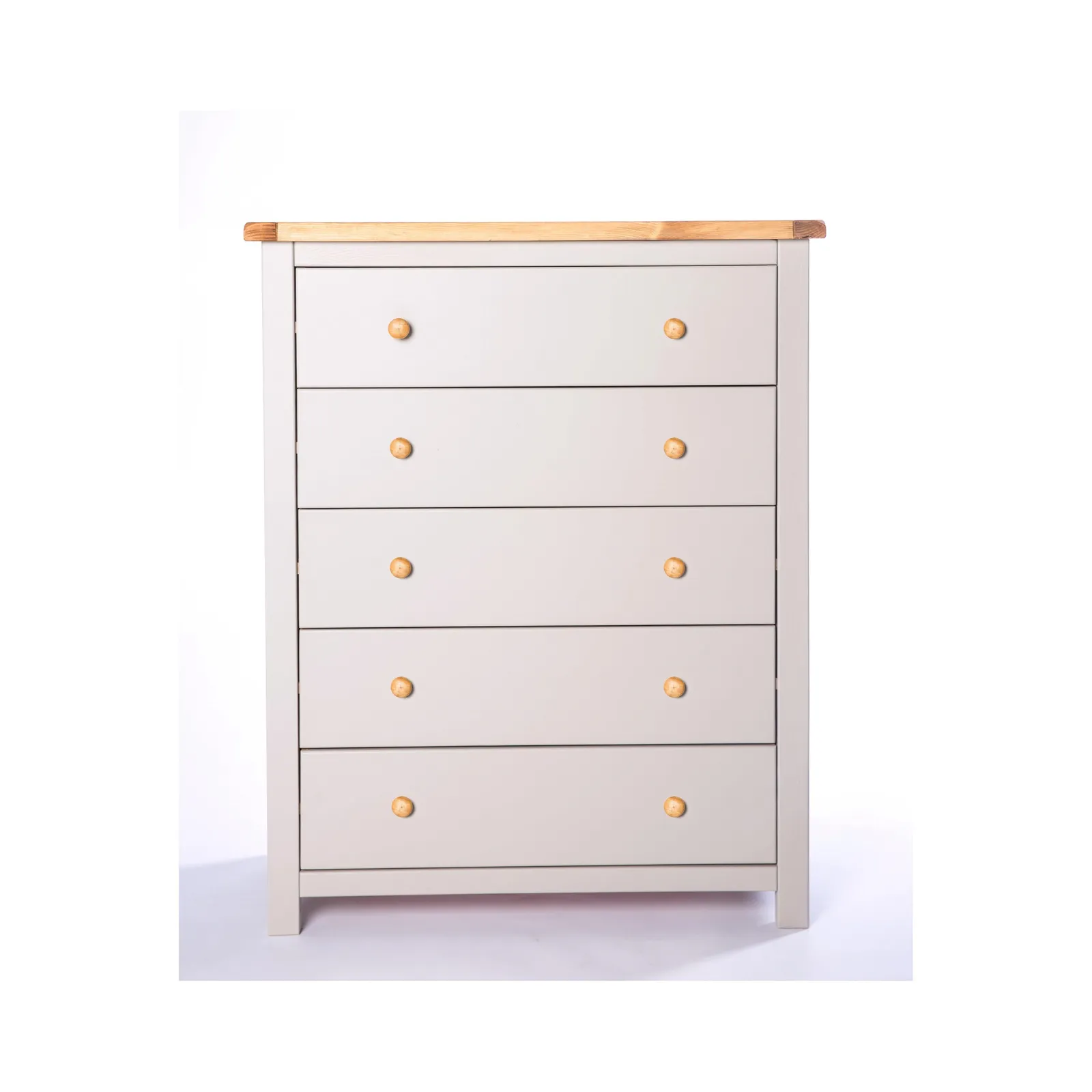 Cabinet Bits Argenta 5 Drawer Chest of Drawers Wood Knob in Light Grey
