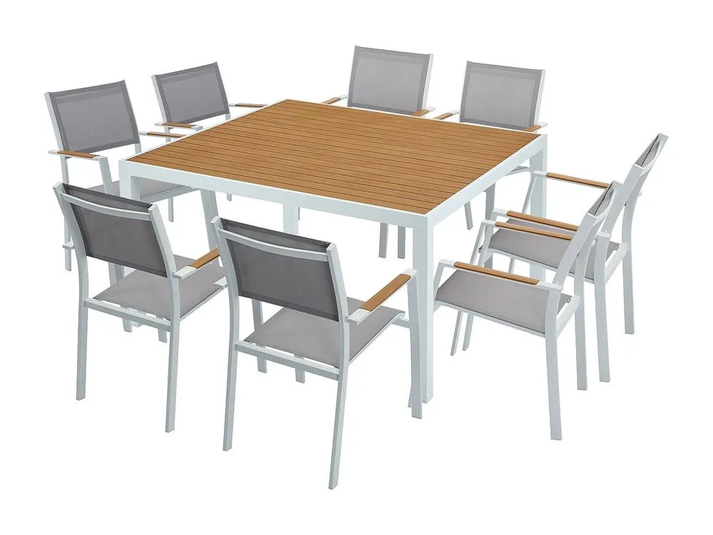 Vente-unique Aluminium Garden Dining Set: A Square Table W.22 Cm & 8 Stackable in White 2