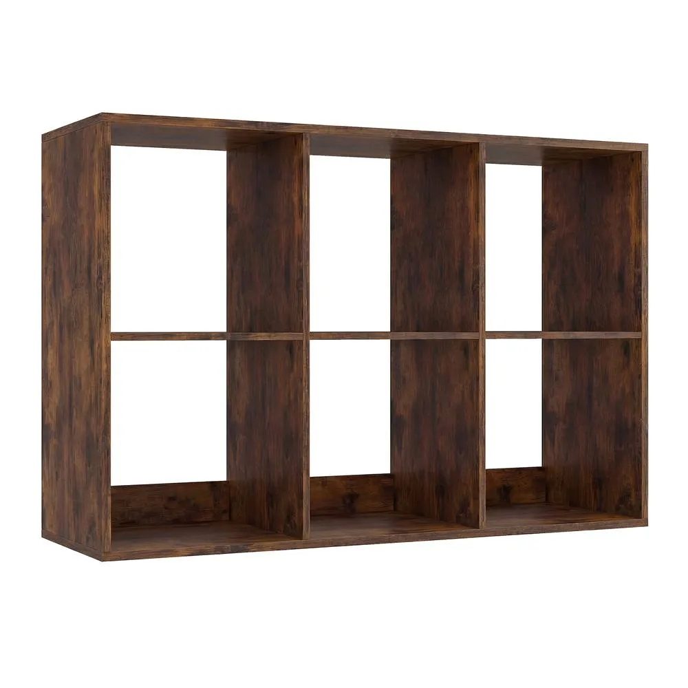 Costway 6-Cube Bookshelf Wooden Ladder Shelf Modern 2-Tier Open Display Shelf in Brown 2