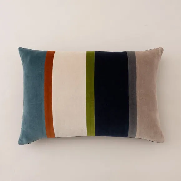 Clara Multicoloured Stripe Velvet Rectangle Cushion 3