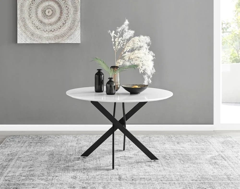 FurnitureboxUK Novara White Black Leg 120cm Round Table & 6 Black Corona Chairs 3
