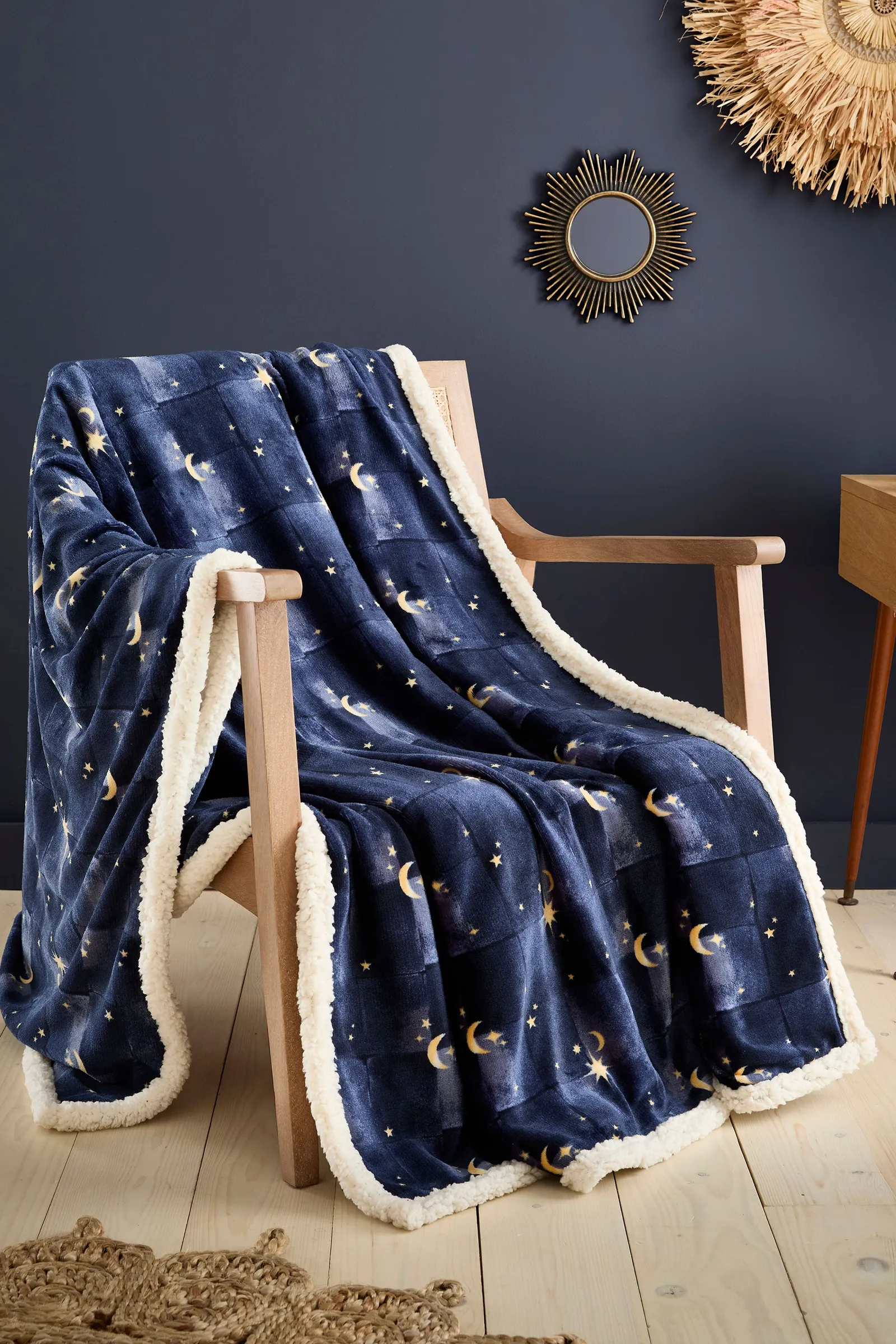Fusion 'Cosmic Star' Star & Moon Print Fleece Throw in Navy