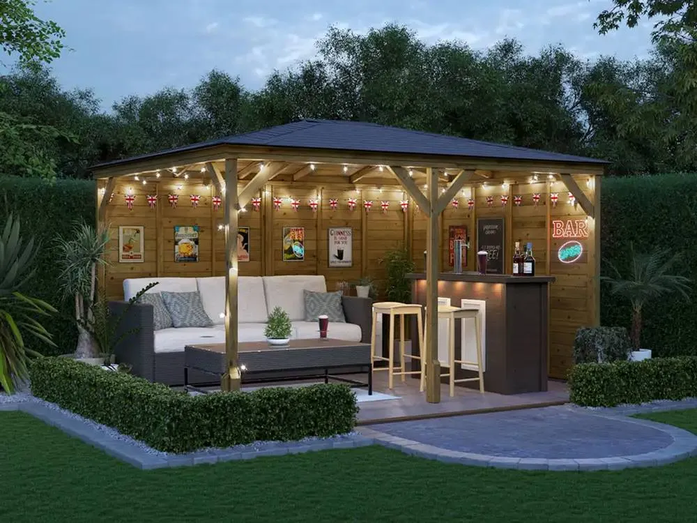 Dunster House Garden Bar Gazebo Heavy Duty with Log Bar 4m x 3m - Utopia in Brown 3