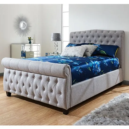 Lucerne Side Lift Chenille Fabric Ottoman King Size Bed In Grey