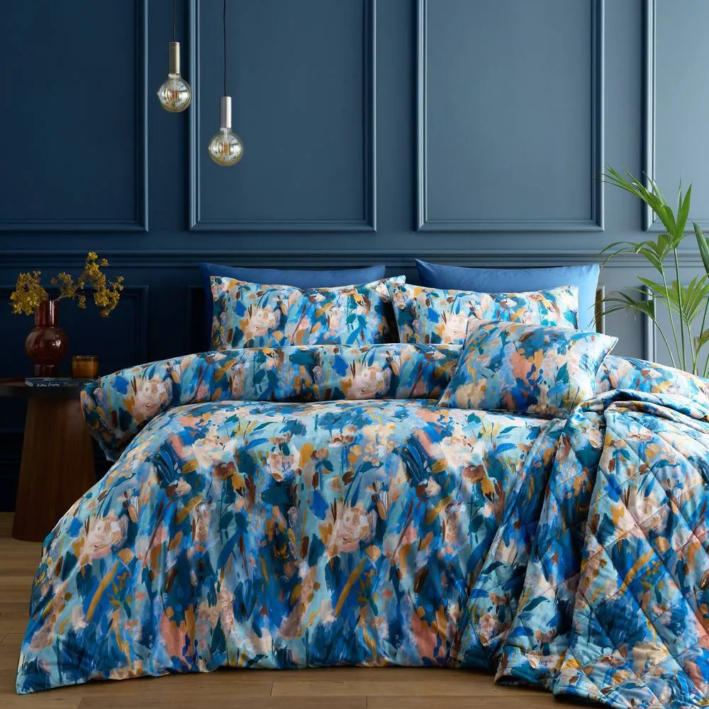 Portfolio Home Daphne Floral Filled Cushion Pillow Bed Sofa 18" Inch Square 45x45cm in Blue 3