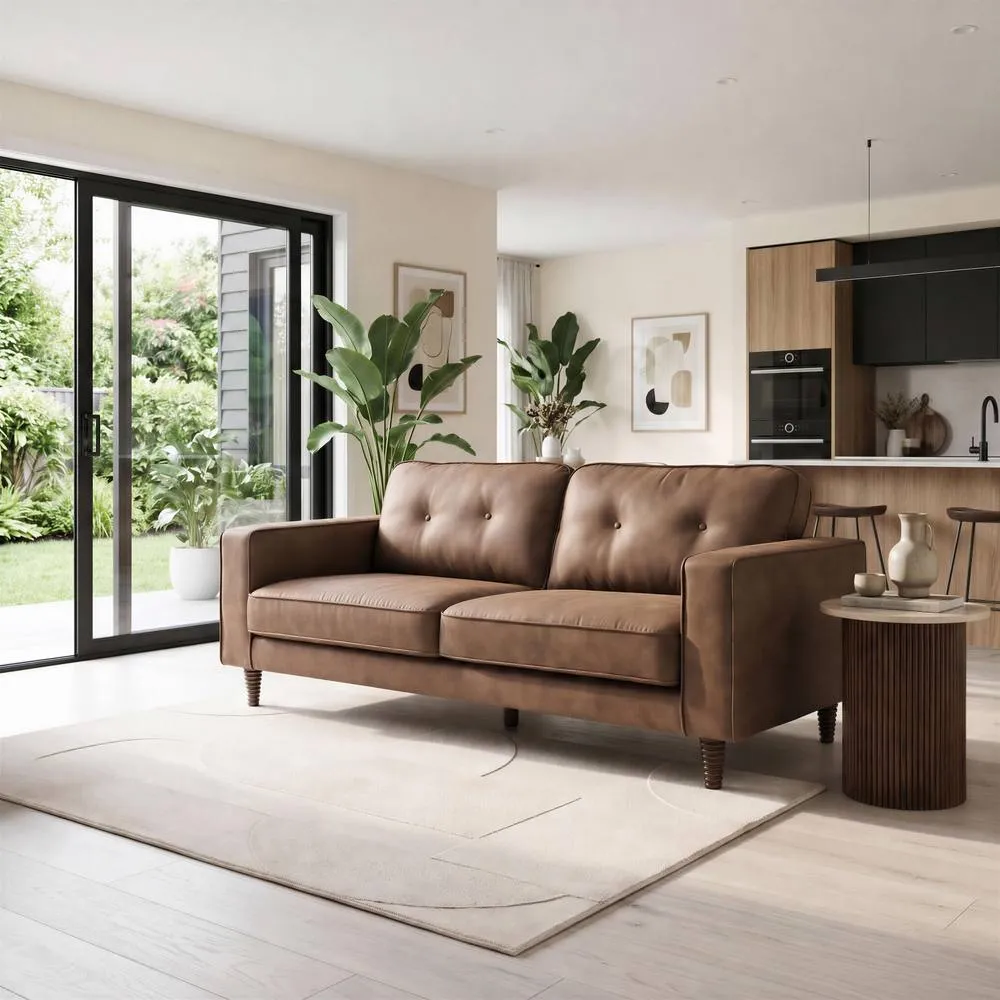 FurnitureboxUK Jasper Faux Leather 3 Seater Sofa in Brown