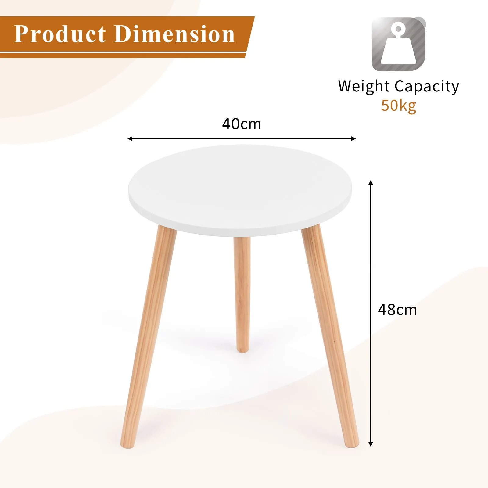 Costway Round Compact Coffee End Table Small Side Desk w/ Natural Wood Legs Modern Style in White 2