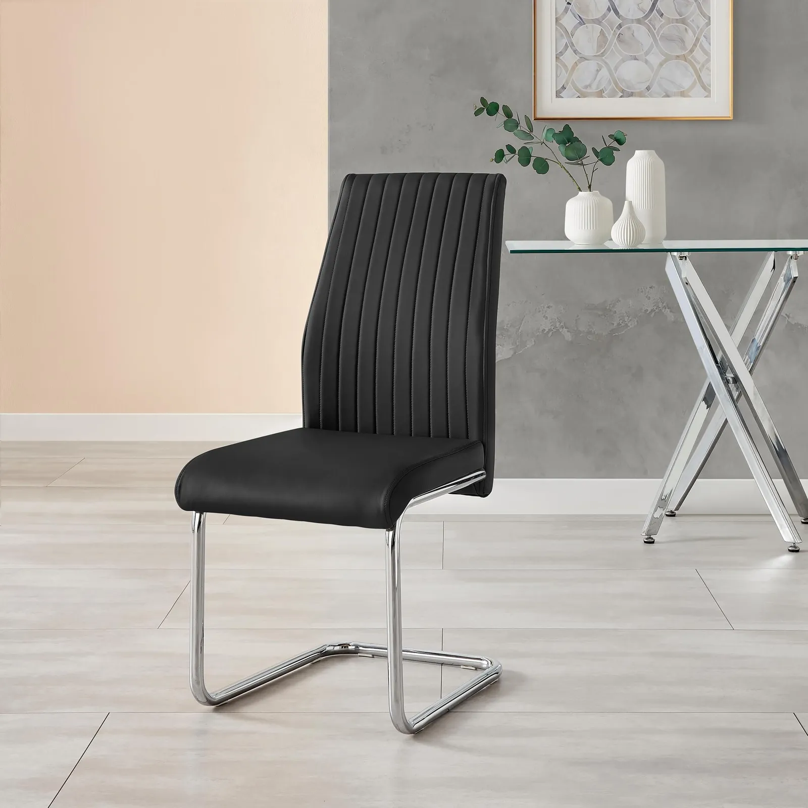 FurnitureboxUK 2x Lorenzo Faux Leather Chrome Dining Chairs in Black 5