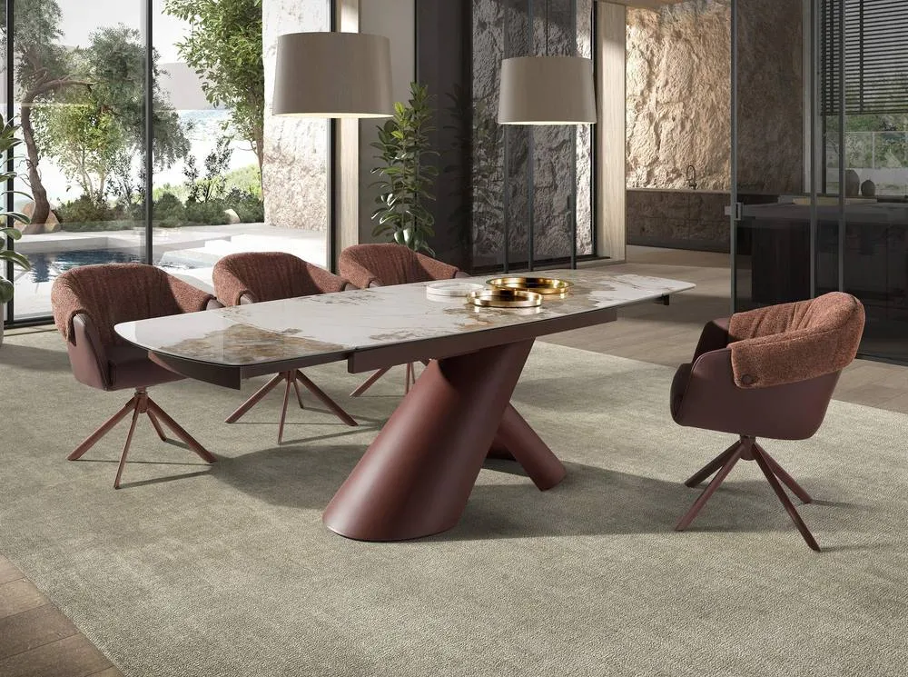 Angel Cerda Leatherette Swivel Dining Chair with Fabric Backrest in Brown 4