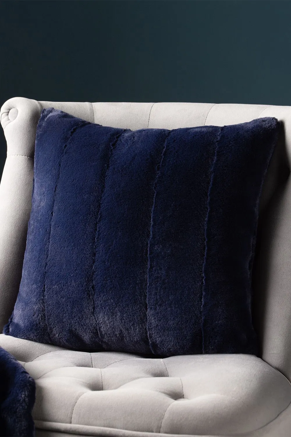 Paoletti Empress Alaskan Faux Fur Cushion in Navy 4