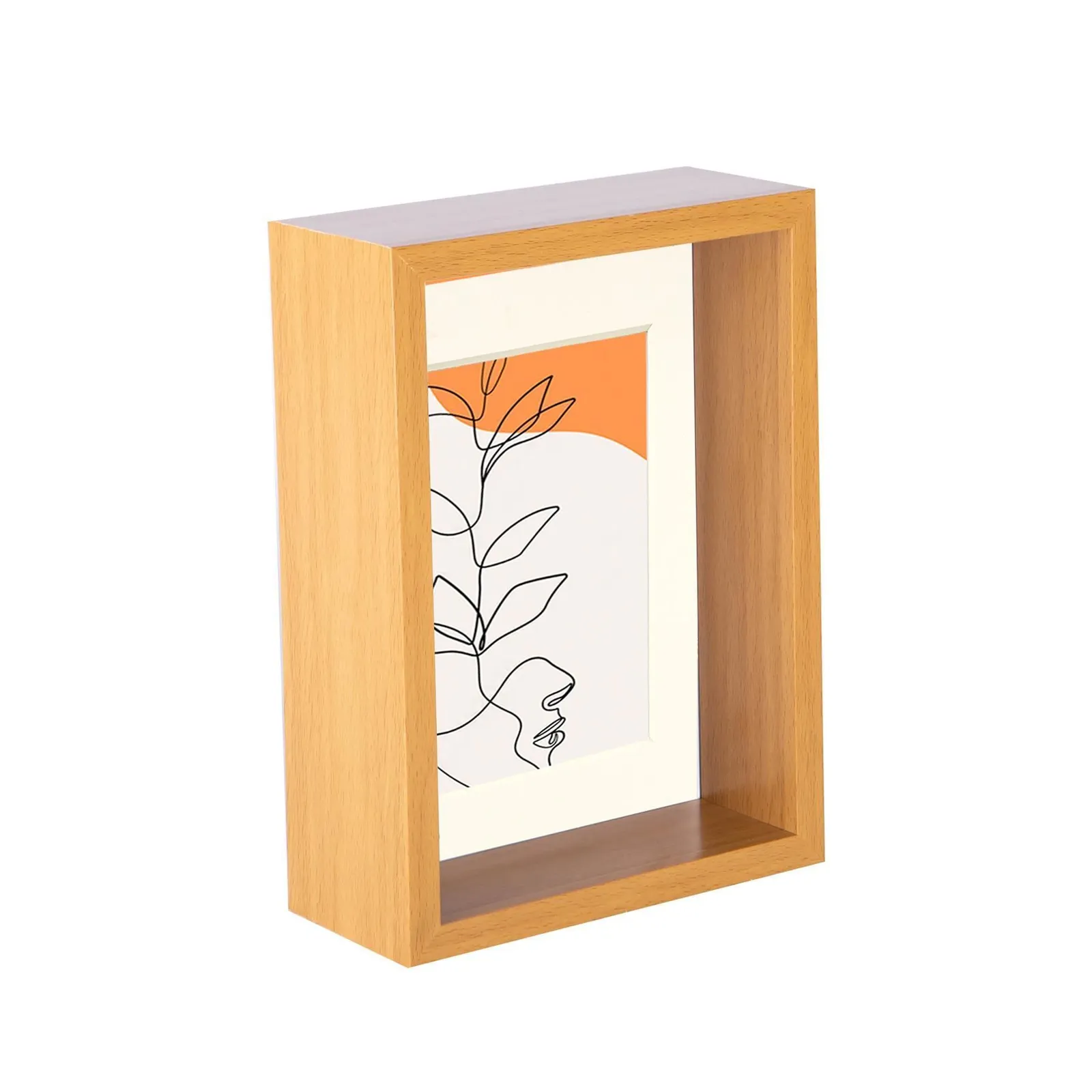 Nicola Spring 3D Deep Box Photo Frame - 5 x 7" with 4 x 6" Mount - Light Wood in Ivory