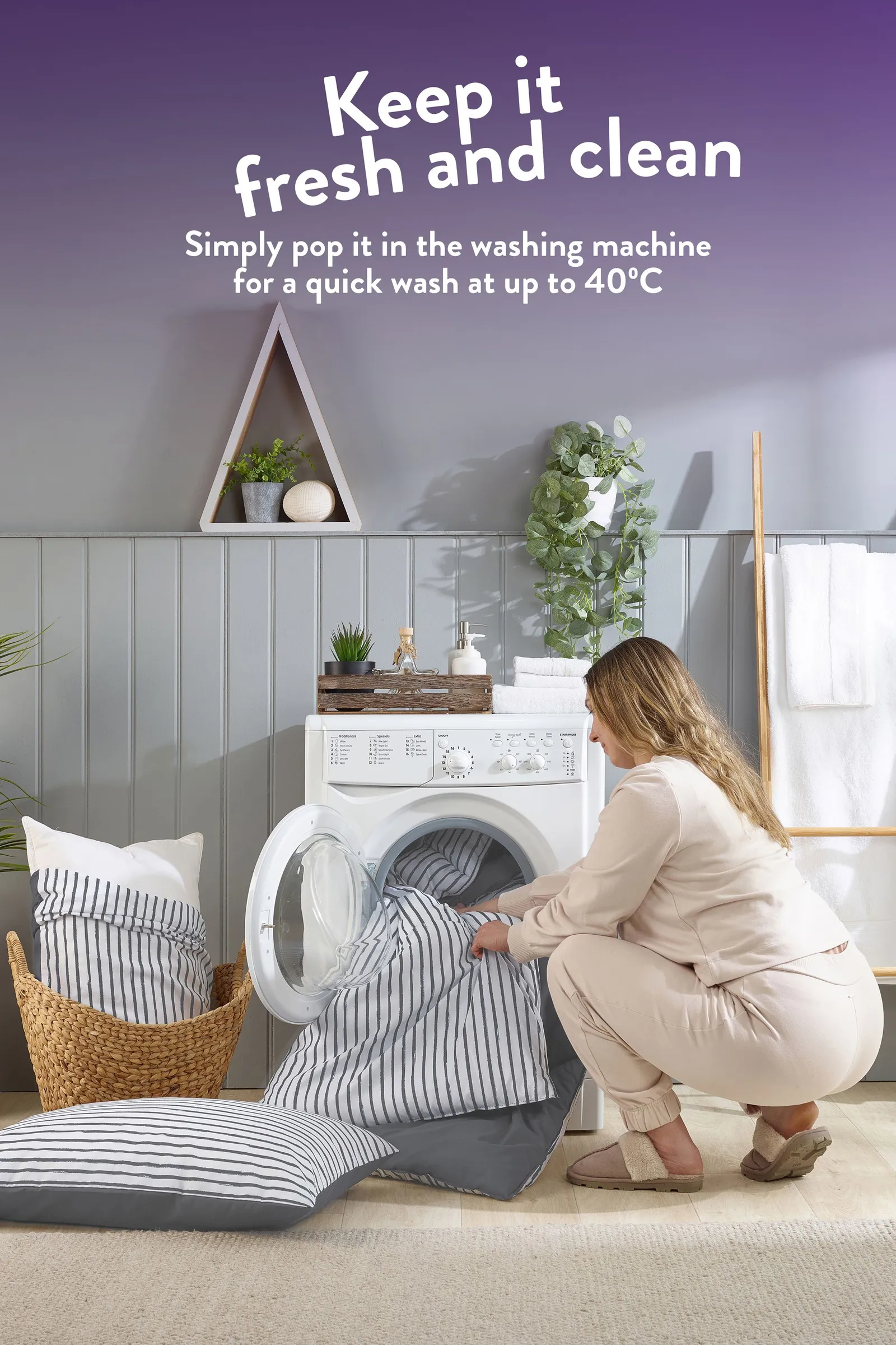Slumberdown Back to Uni Printed Stripe Grey 10.5 Duvet, 2 Medium Pillows 6