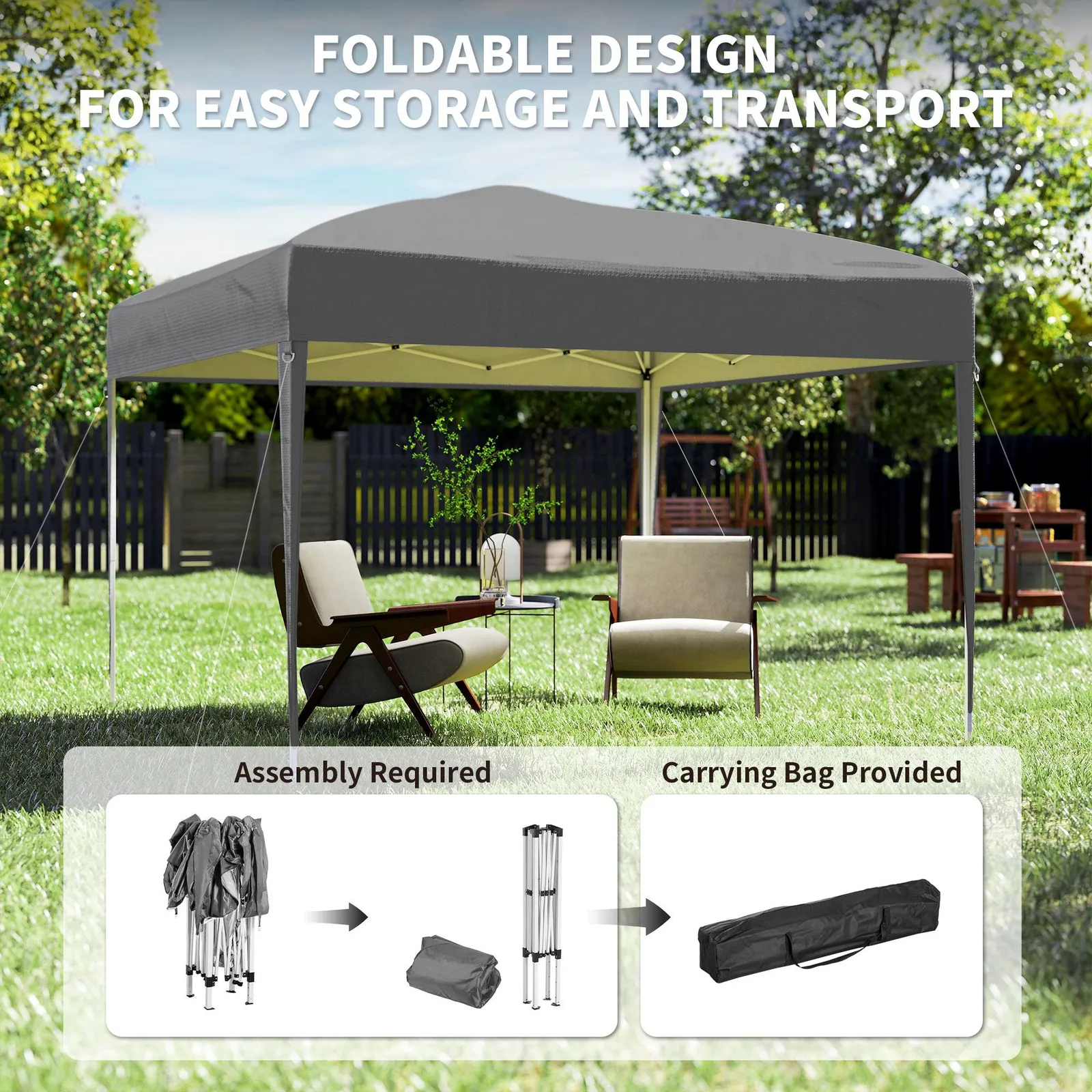 OUTSUNNY 3 x 3M Garden Pop Up Gazebo Height Adjustable Marquee Party Tent Wedding Canopy with Carrying Bag in Grey 6