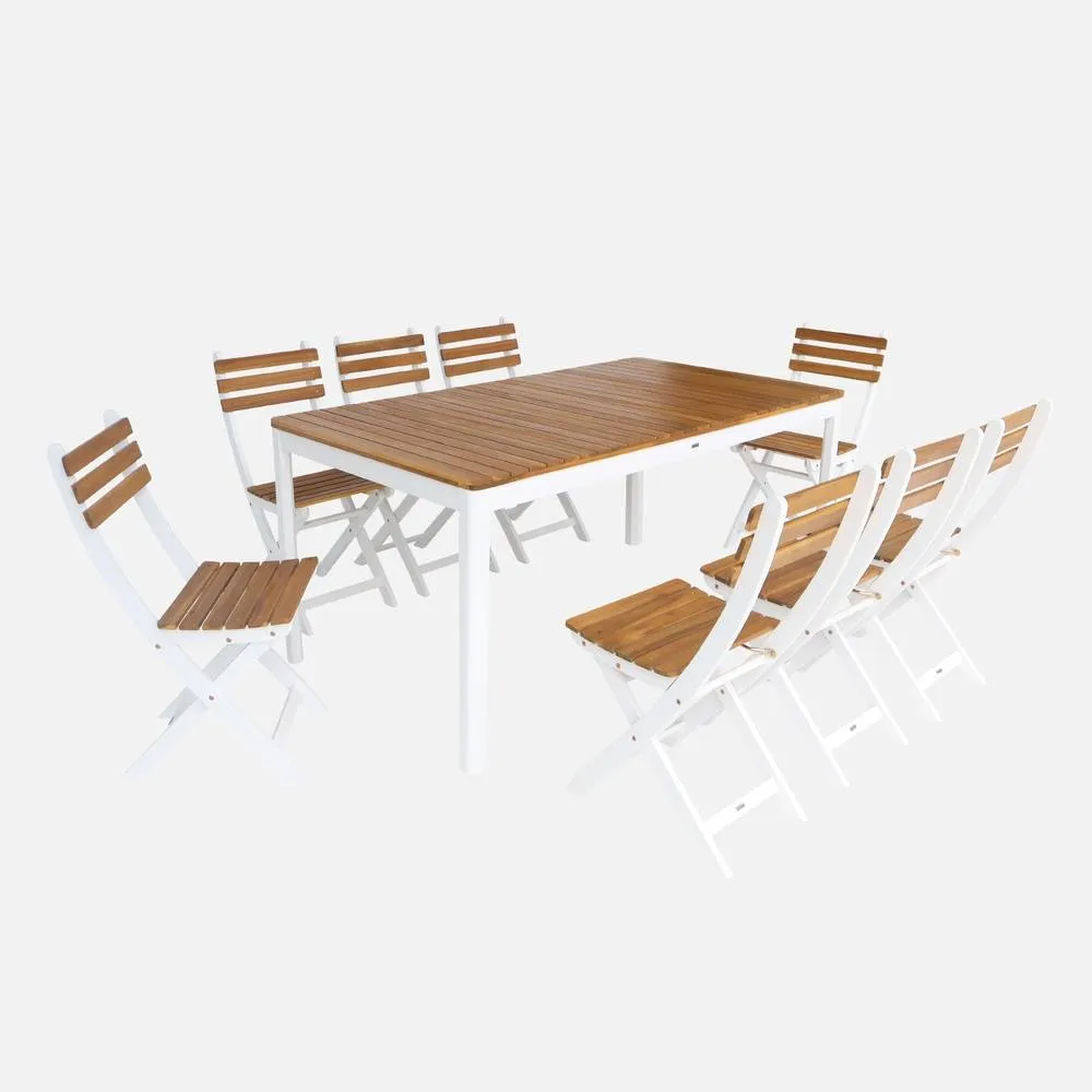 sweeek 8-seater Acacia Wooden Garden Table With Rounded Corners in White 4