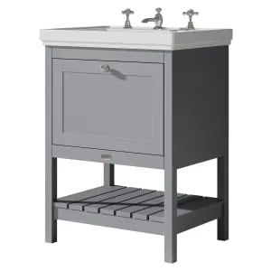 Bayswater Hartleigh Plummett Grey Traditional Freestanding Vanity Unit & 3 Tap Hole Traditional Recessed Basin - 600mm 2