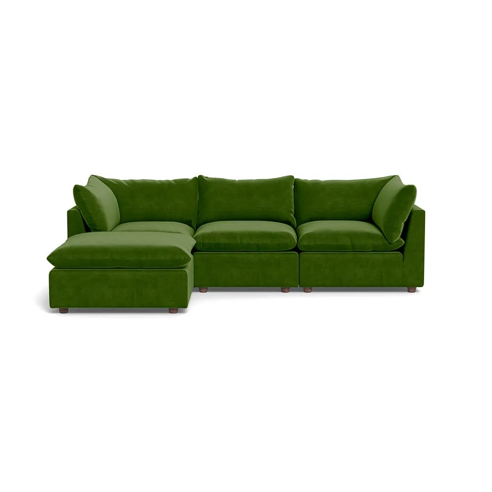 Heal's Astrid Left Hand Facing Corner Sofa Smart Luxe Velvet Grass Walnut Stained Beech Feet 1