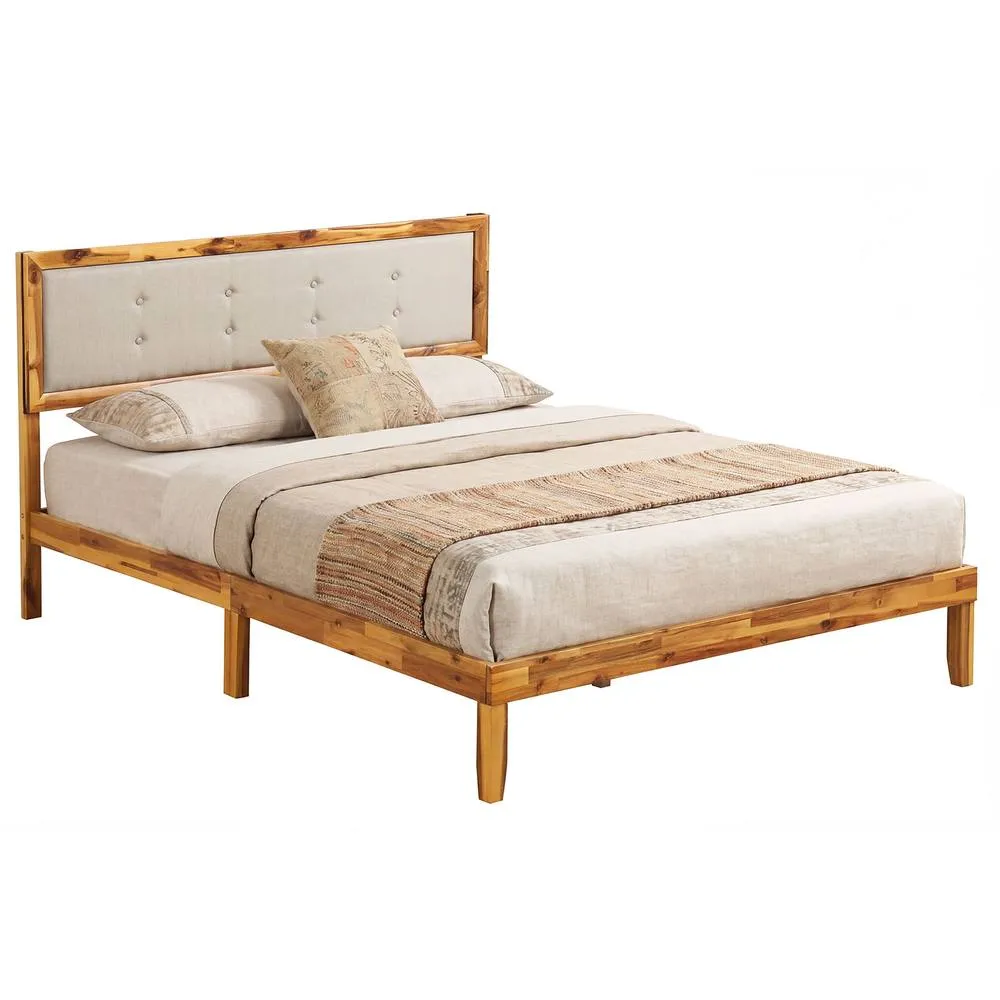 Costway King Size Bed Frame Solid Acacia Wood Platform Beds w/Tufted Headboard