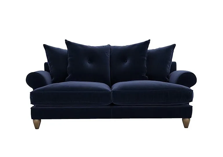Bronwyn 3 Seater Fabric Scatter Back Fibre Fill Sofa With Washed Oak Feet - Midnight Indigo