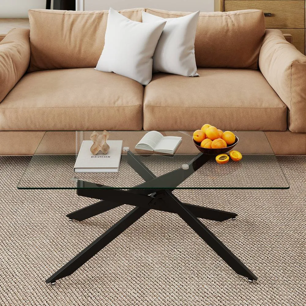 Costway Modern Glass Coffee Table Rectangle Center Cocktail Table Side Table in Black 5
