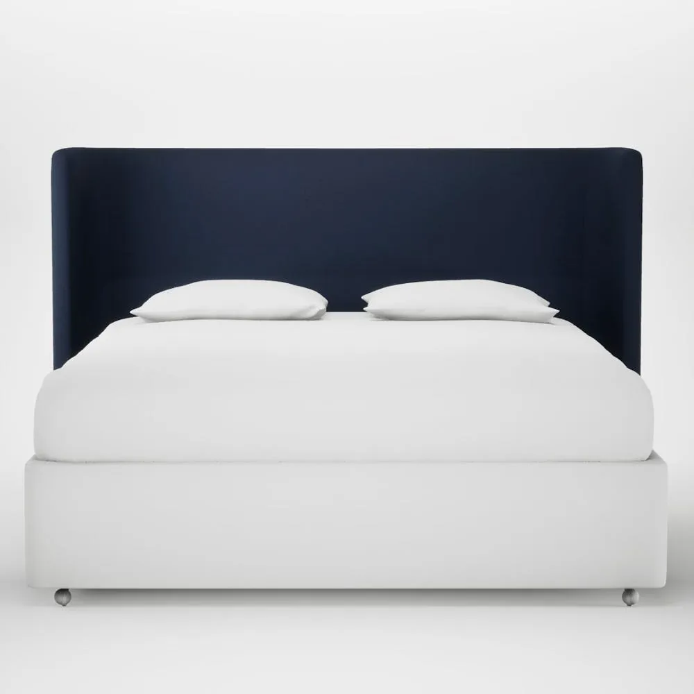 Heal's Monroe Headboard Lift Storage Super King Smart Cotton Linen Indigo