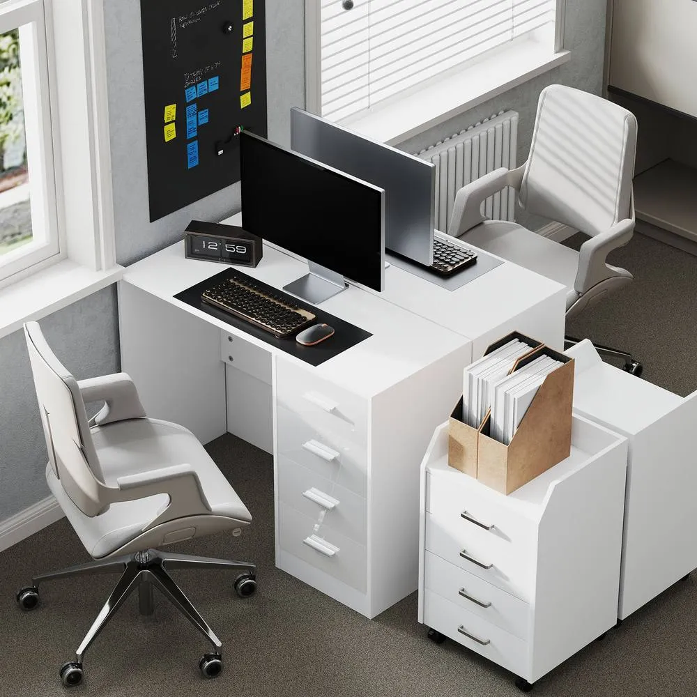 HOMCOM Computer Writing Desk, Study Table with 4 Drawers in White 6