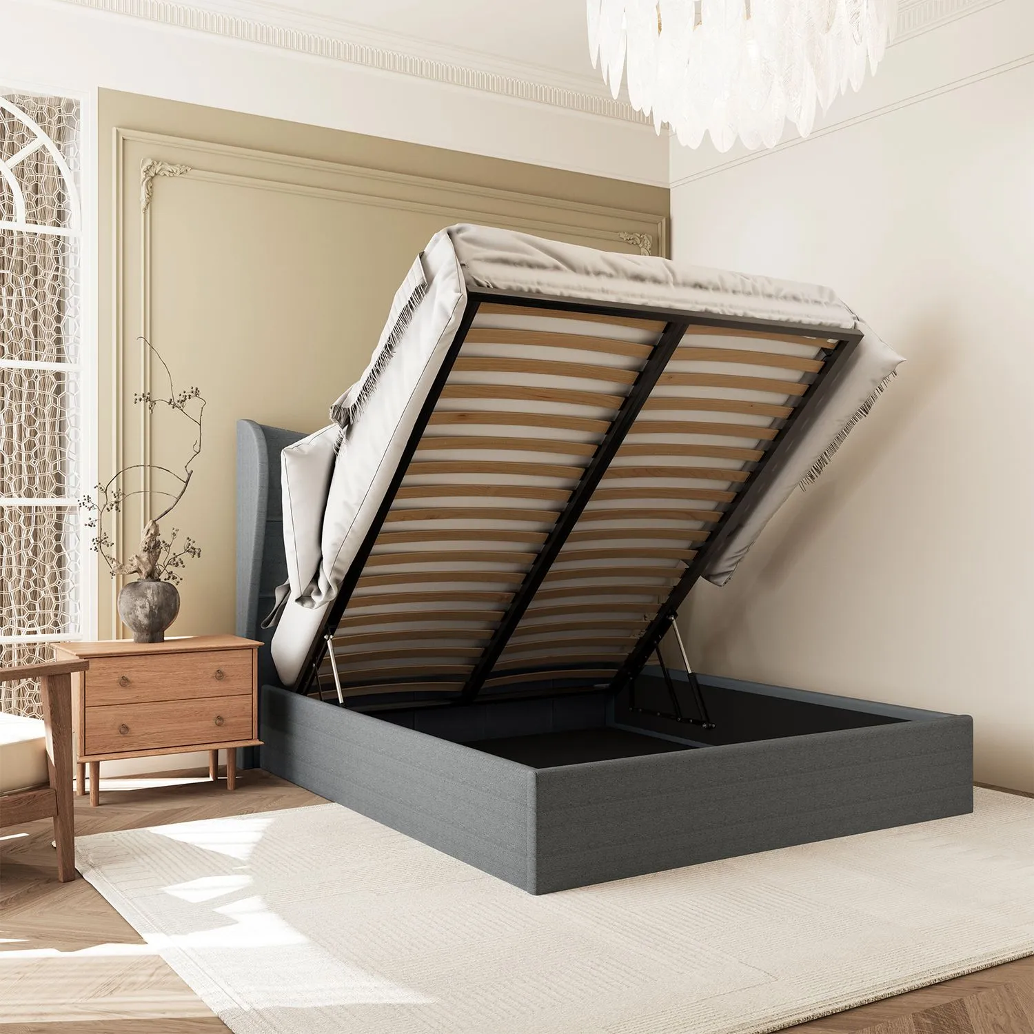 Seconique Verona 4'6" (Double) Ottoman Bed in Grey 1
