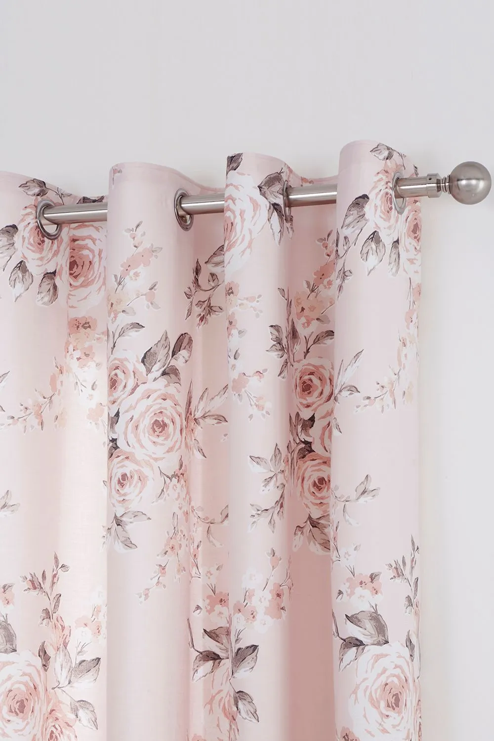 Catherine Lansfield 'Canterbury Floral' Lined Eyelet Curtains in Pink 2