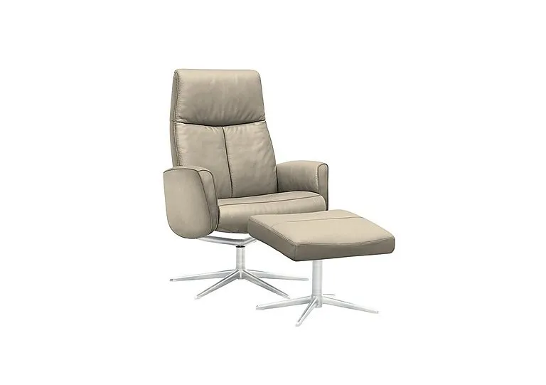 Vaasa Leather Swivel Recliner Chair and Footstool with Chrome Base - Oxford Mushroom