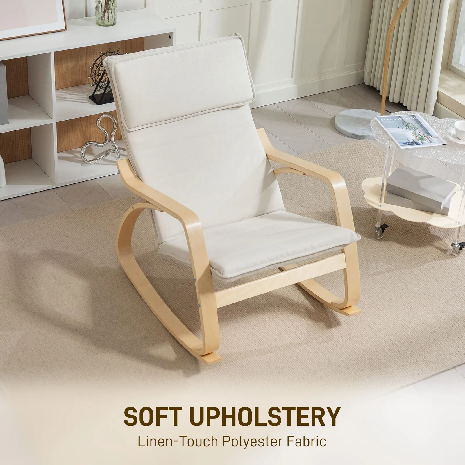 HOMCOM Comfortable Relax Rocking Chair with High Back in Cream 5